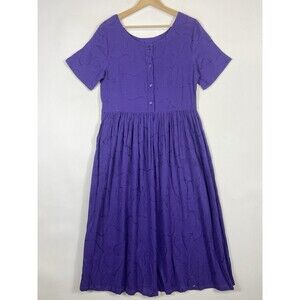 Collections Etc Purple Swirl Crinkle Rayon Short Sleeve Midi Dress Womens Medium